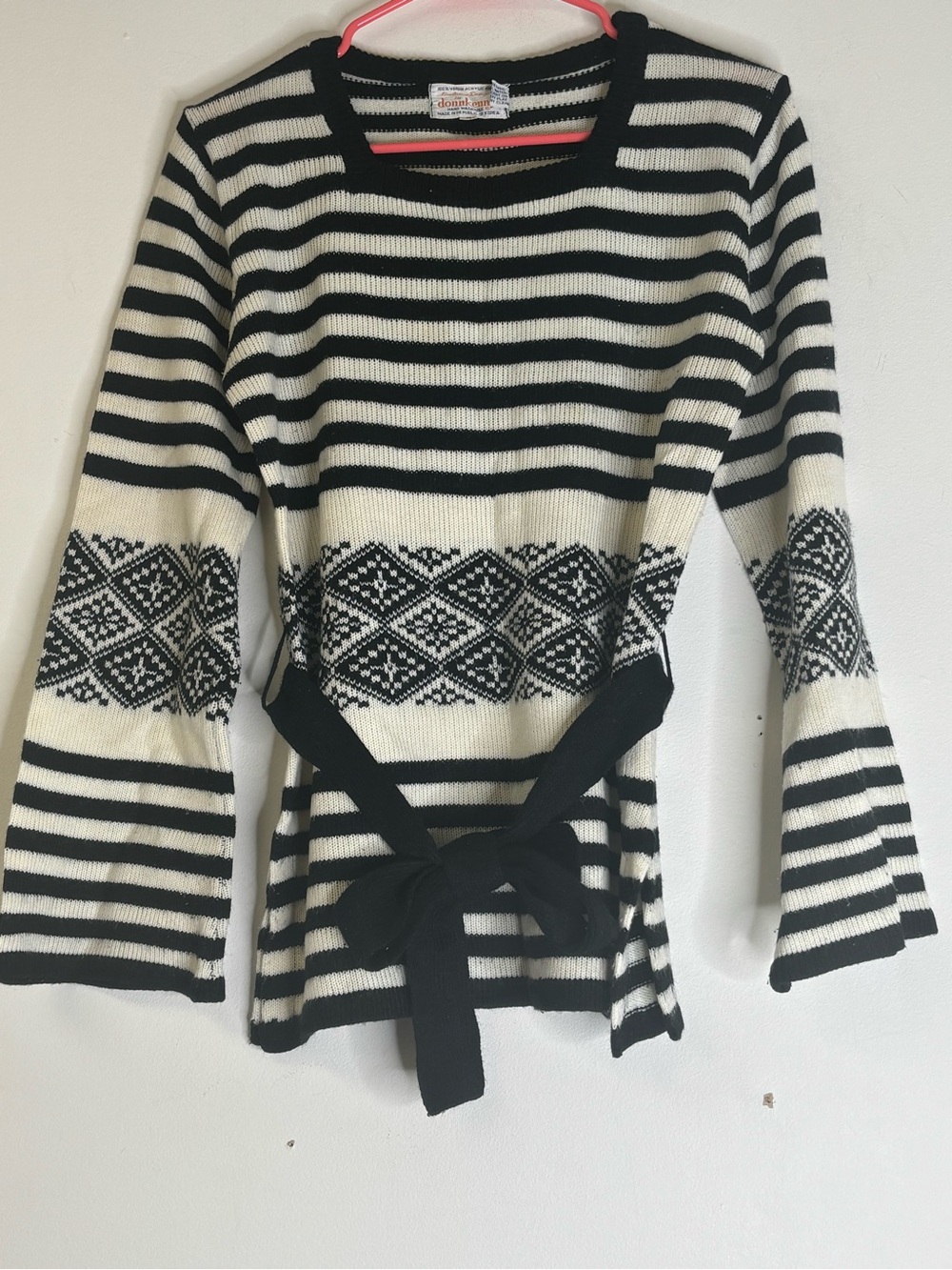 Vintage Donnkenny Fair Isle Striped Belted Sweater Made in Korea M